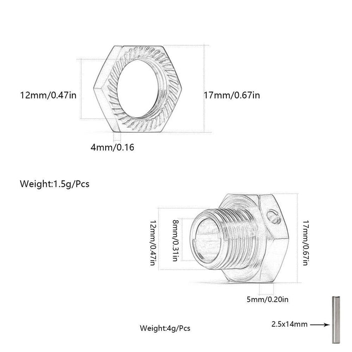 1/8 4PCS 17mm Wheel Rim Hex Nuts/Cover Set (Aluminium) Schroef New Enron 