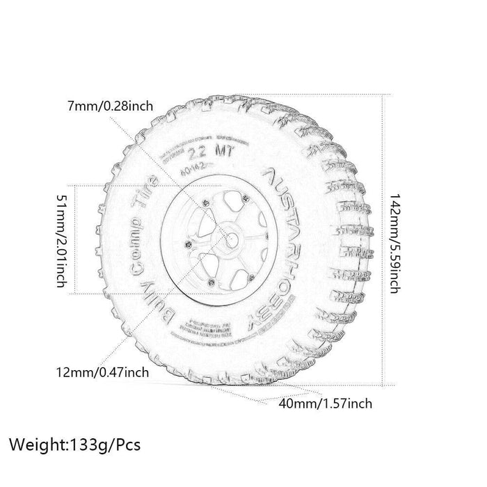 2.2" 142x42mm Beadlock Wheel Set for 1/10 Crawler (Plastic+Rubber) Band en/of Velg New Enron 