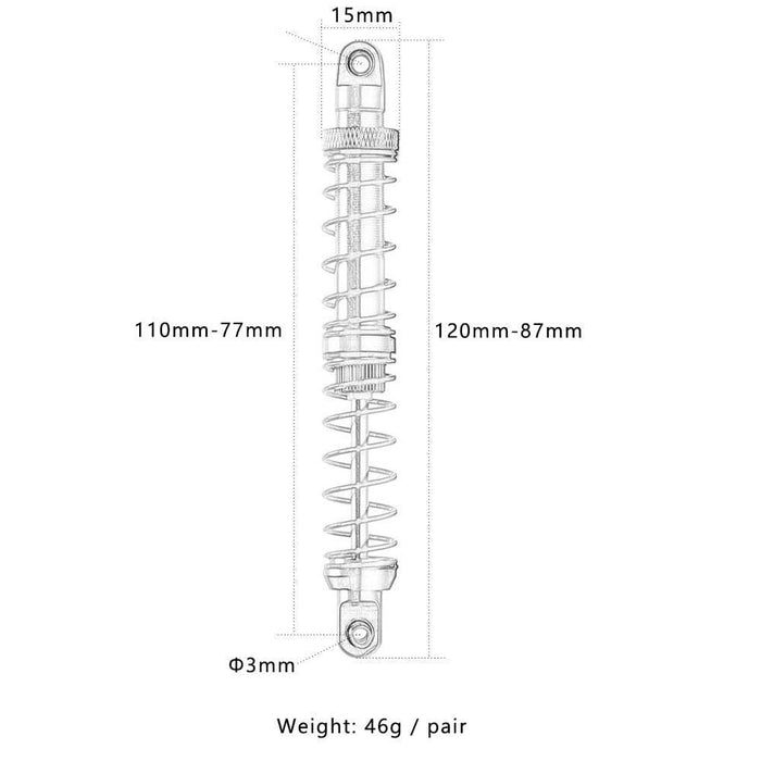 2PCS 70~120mm 1/10 Dual Springs Shock Absorber (Aluminium) Schokdemper New Enron 