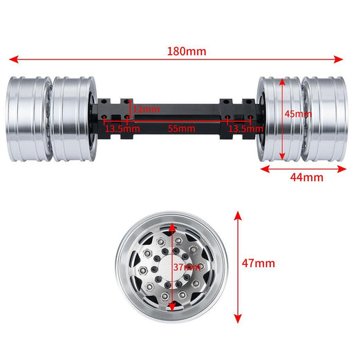 2PCS Rear Axle w/ Wheel Rims for Tamiya 1/14 Truck (Metaal) Onderdeel Yeahrun 