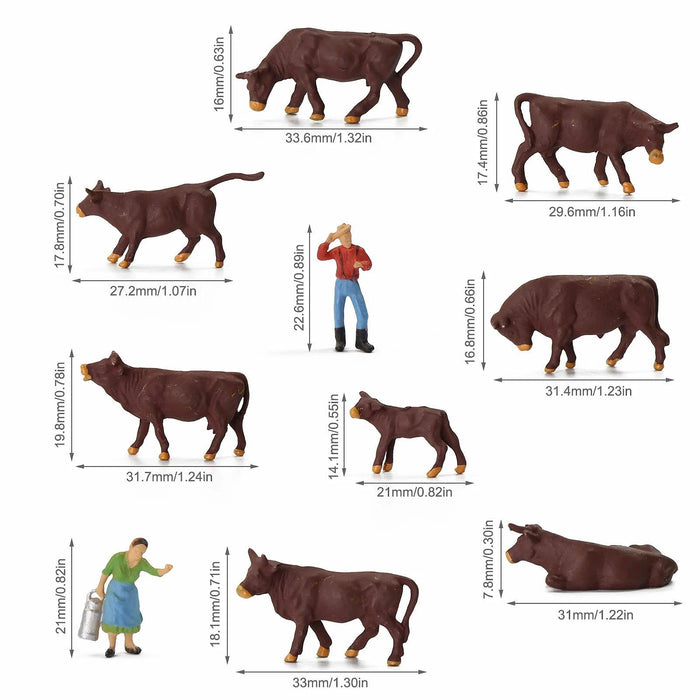 36PCS HO Scale Brown and Black Cows 1/87 (PVC) AN4306 - upgraderc