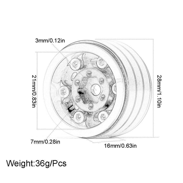 4PCS 1.0" 28x16mm 1/24 Crawler Beadlock Rims (Messing) - upgraderc