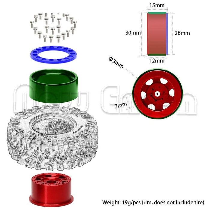 4PCS 1.0 30x12mm 1/24 Crawler Beadlock Rims (Aluminium) - upgraderc