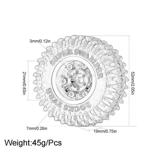 4PCS 1.0" 52x19mm 1/24 Crawler Beadlock Wheel Set (Messing+Rubber) - upgraderc