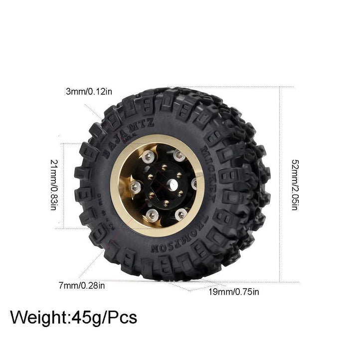 4PCS 1.0" 52x19mm 1/24 Crawler Beadlock Wheel Set (Messing+Rubber) - upgraderc