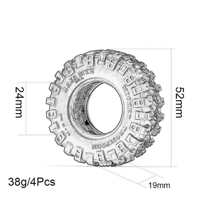 4PCS 1.0" 52x19mm 1/24 Crawler Tires (Rubber) Band en/of Velg New Enron 