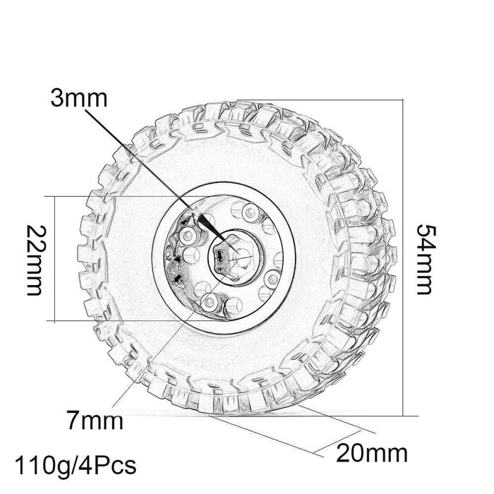 4PCS 1.0" 54x20mm Beadlock Wheel Set for 1/24 Crawler (Aluminium+Rubber) Band en/of Velg New Enron 