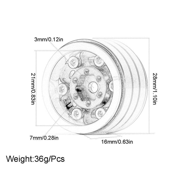 4PCS 1.0" 60x20mm 1/24 Crawler Beadlock Wheel Set (Messing+Rubber) - upgraderc