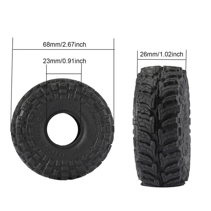4PCS 1.0" 68x26mm 1/18, 1/24 Wheel Tires (Rubber) - upgraderc