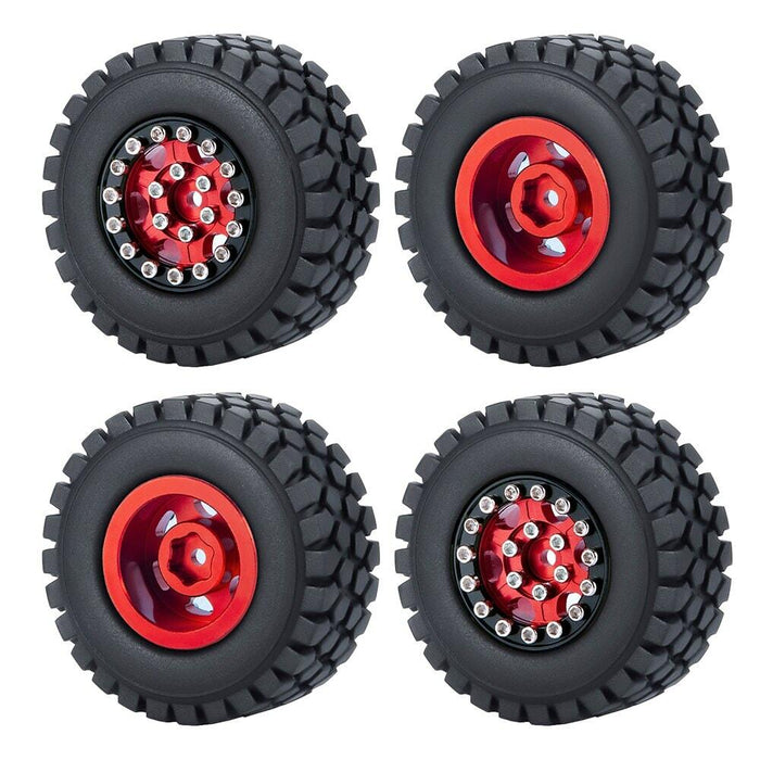 4PCS 1.0" Beadlock Wheel Rim Tires for 1/24 Crawler (Aluminium+Rubber) Band en/of Velg Yeahrun Red 54mm Set-B 