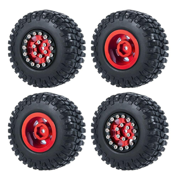 4PCS 1.0" Beadlock Wheel Rim Tires for 1/24 Crawler (Aluminium+Rubber) Band en/of Velg Yeahrun Red 54mm Set-C 