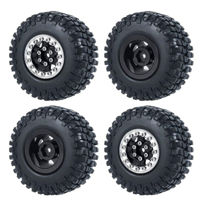 4PCS 1.0" Beadlock Wheel Rim Tires for 1/24 Crawler (Aluminium+Rubber) Band en/of Velg Yeahrun Black 54mm Set-C 