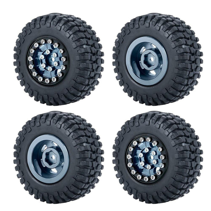 4PCS 1.0" Beadlock Wheel Rim Tires for 1/24 Crawler (Aluminium+Rubber) Band en/of Velg Yeahrun Titanium 50mm Set-C 