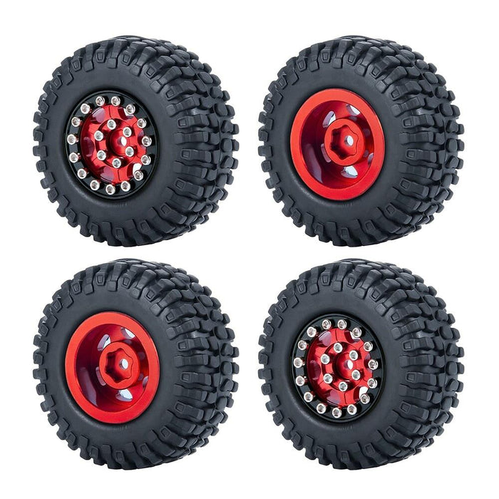 4PCS 1.0" Beadlock Wheel Rim Tires for 1/24 Crawler (Aluminium+Rubber) Band en/of Velg Yeahrun Red 50mm Set-C 