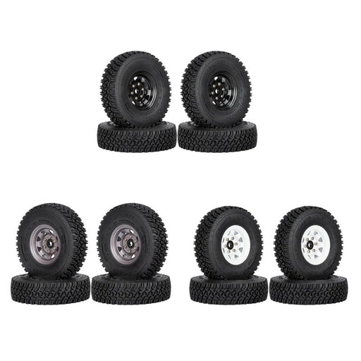 4PCS 1.55" Beadlock Wheel Rim Tires for 1/10 Crawler (Metaal+Rubber) Band en/of Velg upgraderc 