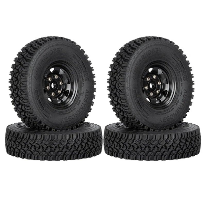 4PCS 1.55" Beadlock Wheel Rim Tires for 1/10 Crawler (Metaal+Rubber) Band en/of Velg upgraderc Black 