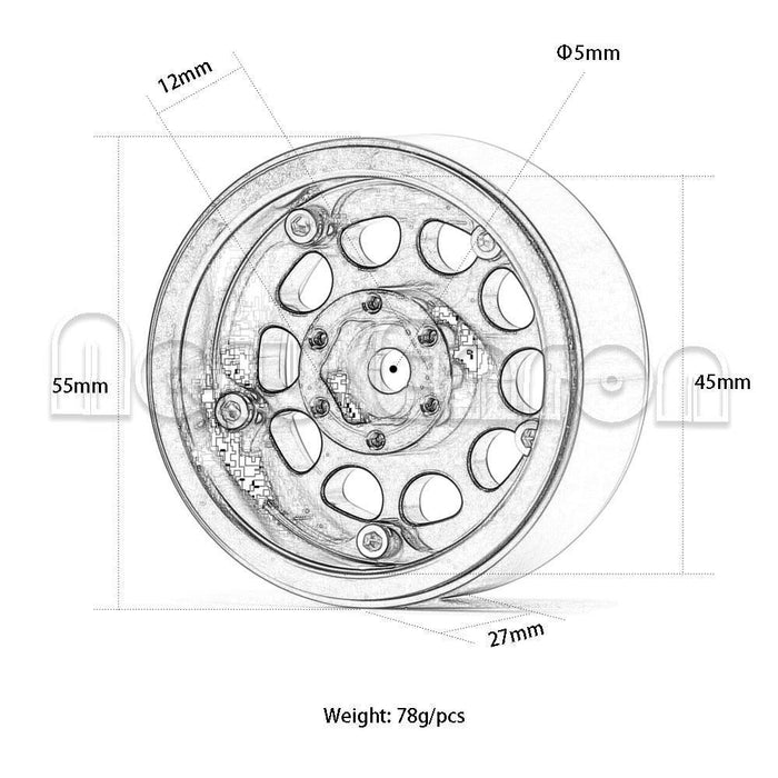 4PCS 1.9" 55x27mm 1/10 Crawler Beadlock Rims (Aluminium) - upgraderc