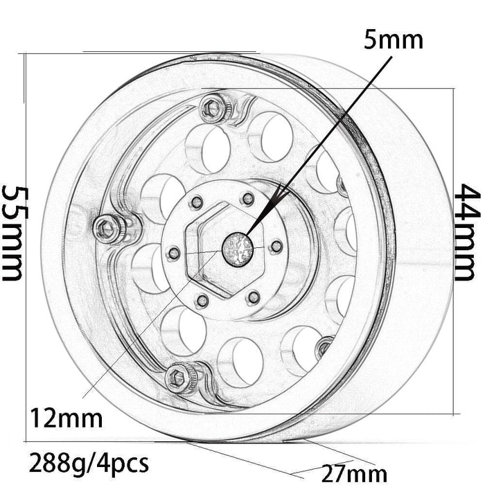 4PCS 1.9" 55x27mm 1/10 Crawler Wheel Rims (Aluminium) Band en/of Velg New Enron 