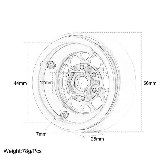 4PCS 1.9" 56x25mm Beadlock Rims for 1/10 Crawler (Aluminium) Band en/of Velg New Enron 