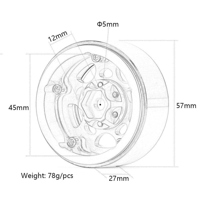 4PCS 1.9" 57x27mm 1/10 Crawler Beadlock Rims (Aluminium) Band en/of Velg New Enron 