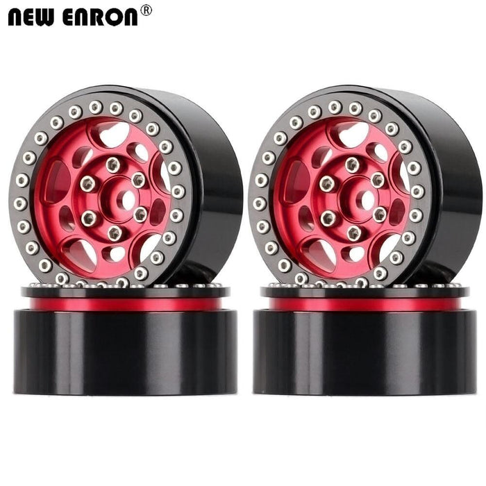 4PCS 1.9" 57x27mm 1/10 Crawler Beadlock Rims (Aluminium) Band en/of Velg New Enron RED-BLACK 