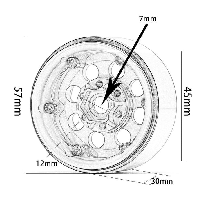 4PCS 1.9" 57x30mm Beadlock Rims for 1/10 Crawler (Aluminium) Band en/of Velg New Enron 