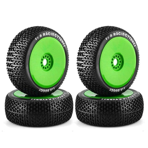 4PCS 116mm Wheel Rim Tires for 1/8 Buggy (Plastic+Rubber) Band en/of Velg upgraderc Green 