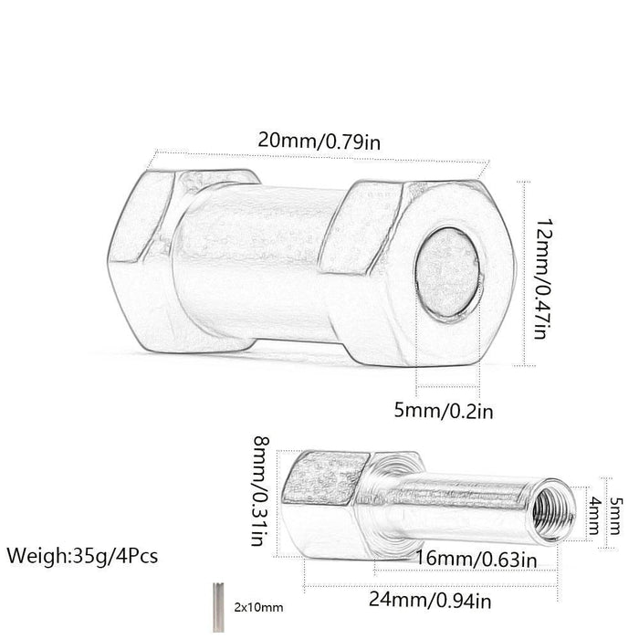 4PCS 12mm Wheel Hex Adapter (20/25mm Aluminium) - upgraderc