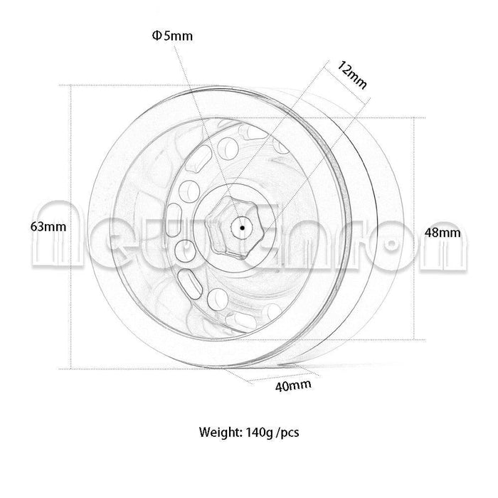 4PCS 2.2" 63x40mm Beadlock Rims for 1/10 Crawler (Aluminium) Band en/of Velg New Enron 