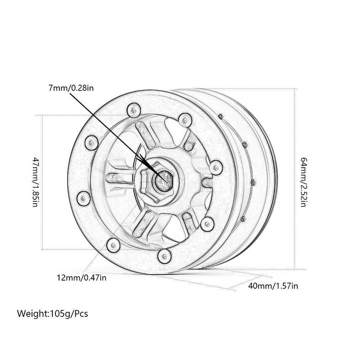 4PCS 2.2" 64x40mm 1/10 Crawler Beadlock Rims (Aluminium) - upgraderc