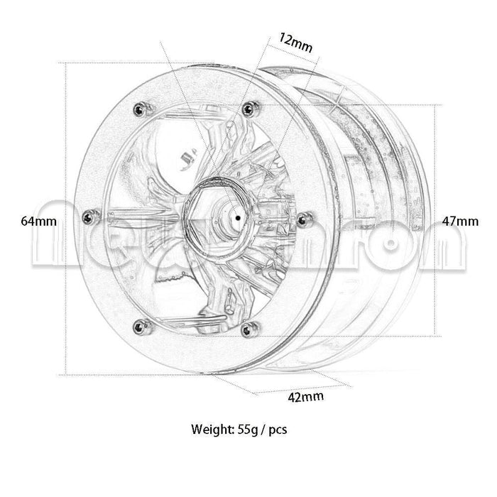 4PCS 2.2" 64x42mm 1/10 Crawler Beadlock Rims (Plastic) Band en/of Velg New Enron 