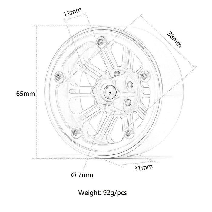 4PCS 2.2" 65x31mm 1/10 Crawler Beadlock Rims (Aluminium) - upgraderc