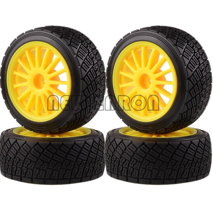 4PCS 2.2" 80x55mm Wheel Set for 1/10 Rally (Plastic+Rubber) Band en/of Velg New Enron Yellow 