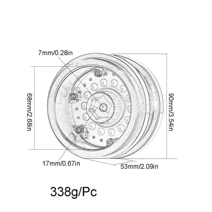 4PCS 2.9" 90x53mm 1/6 Beadlock Wheel Rims (Aluminium) - upgraderc