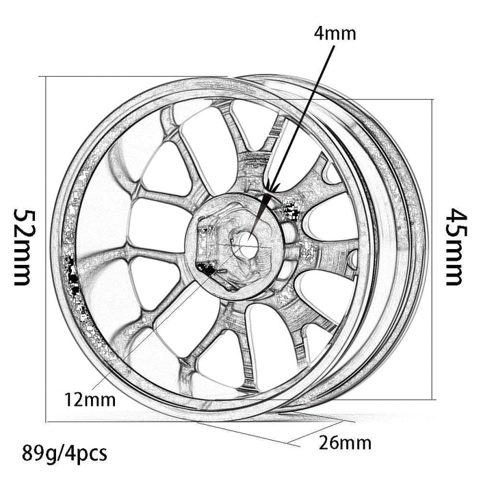 4PCS 52x26mm 1/10 Drift Wheel Rims (Aluminium) Band en/of Velg New Enron 