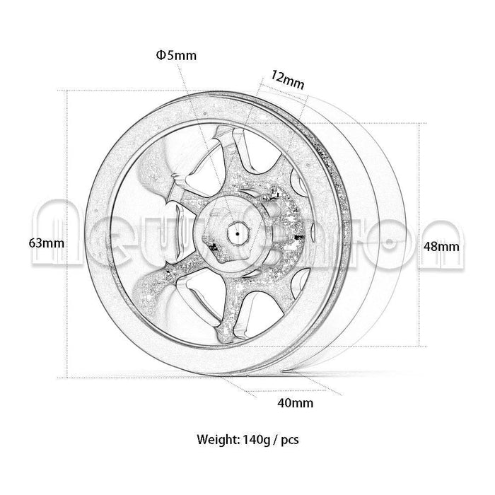 4PCS 63x40mm 1/10 Crawler Beadlock Rims (Aluminium) Band en/of Velg New Enron 