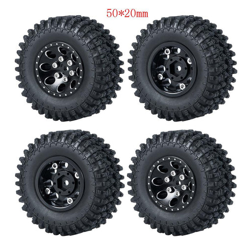 50/54mm OD 1" Beadlock Rims Tires for 1/24 Crawler (Aluminium, Rubber) Band en/of Velg Yeahrun 4Pcs 50mm Black Set-A 