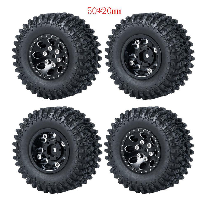 50/54mm OD 1" Beadlock Rims Tires for 1/24 Crawler (Aluminium, Rubber) Band en/of Velg Yeahrun 4Pcs 50mm Black Set-A 