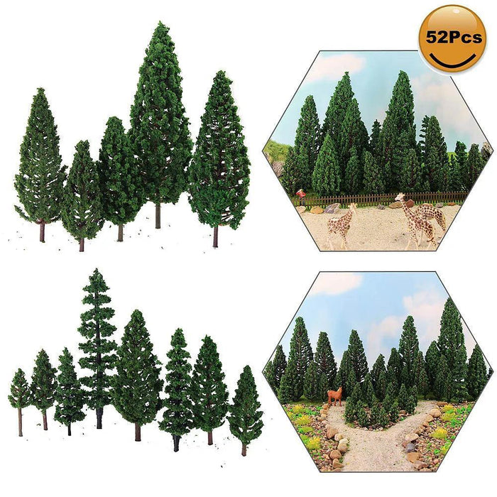 52PCS O HO TT N Scale Model Pine Trees Plastic S0901 Eve model upgraderc