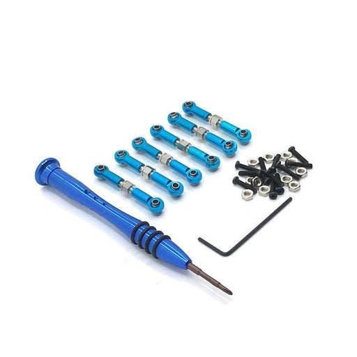 6PCS Adjustable Tie Rod & Screwdriver for WLtoys 1/18 (Metaal) Onderdeel upgraderc Blue 