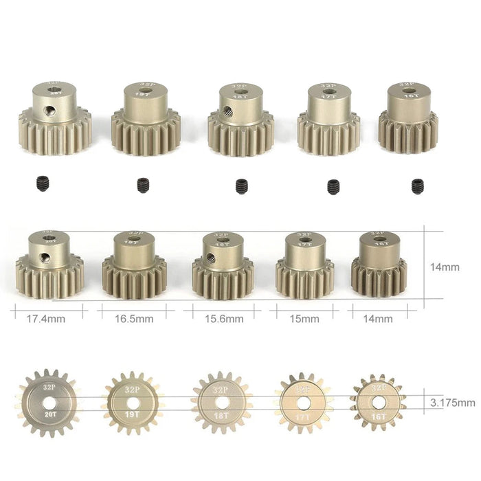 2PCS Surpass Hobby 32DP 12-20T 3.175mm Shaft Pinion Gear (Aluminium)