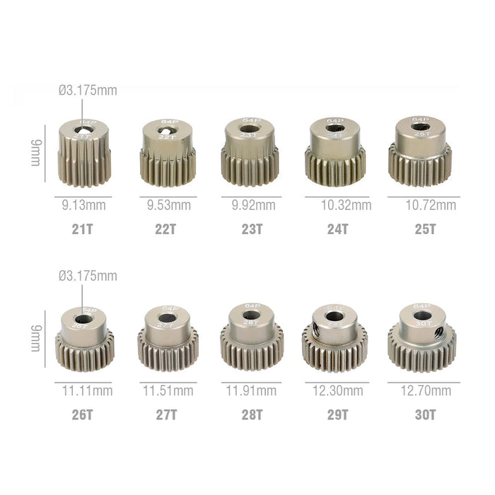 2PCS Surpass Hobby 64DP 21T-50T 3.175mm Shaft Pinion Gear (Aluminium)