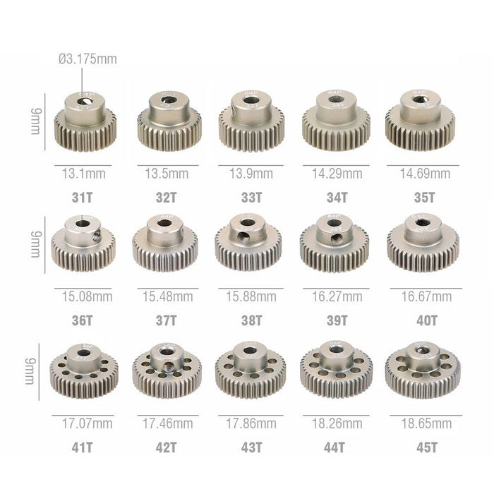 2PCS Surpass Hobby 64DP 21T-50T 3.175mm Shaft Pinion Gear (Aluminium)