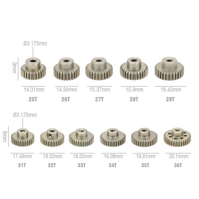 2PCS Surpass Hobby 48DP 13T-48T 3.175mm Shaft Pinion Gear (Aluminium)