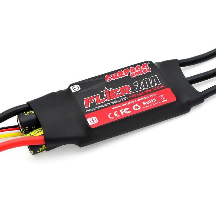 Surpass Hobby Flier 20A 2-4S 32-bit Brushless ESC, Switchable BEC