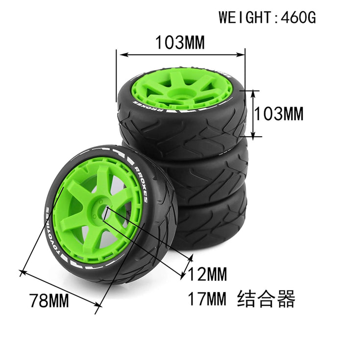 4PCS 103x40mm 1/8 Drift Wheel Set (Kunststof + rubber)