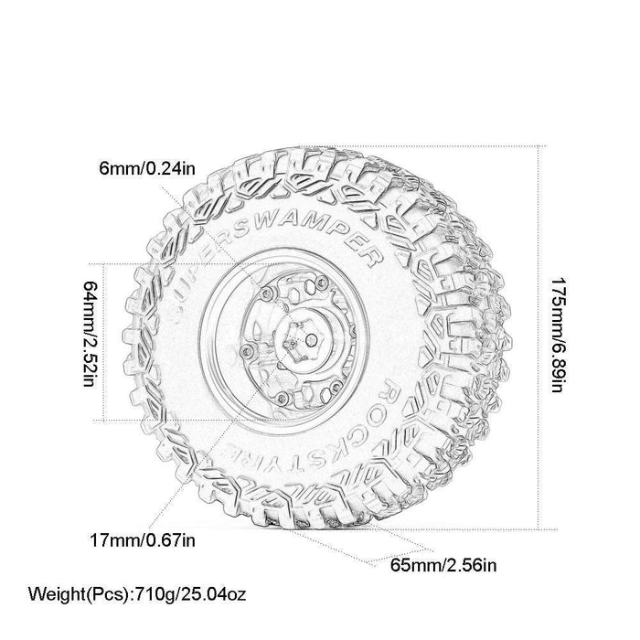 4PCS 2.9" 175x65mm 1/6 Crawler Beadlock Wheel Set (Aluminium+Rubber) - upgraderc